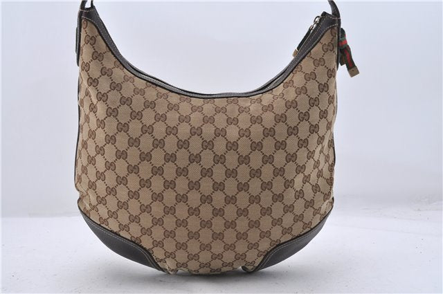 GUCCI Web Sherry Line Princy Ribbon Shoulder Bag GG Canvas 162882 Brown 4309D