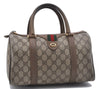 Authentic GUCCI Web Sherry Line Hand Boston Bag Purse GG PVC Leather Brown 4310D