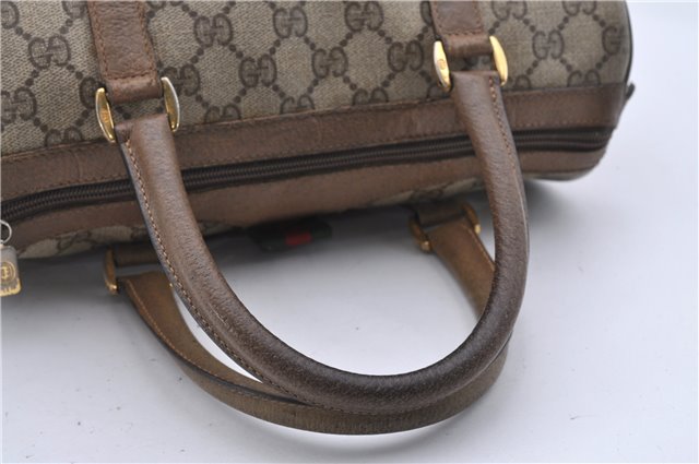 Authentic GUCCI Web Sherry Line Hand Boston Bag Purse GG PVC Leather Brown 4310D