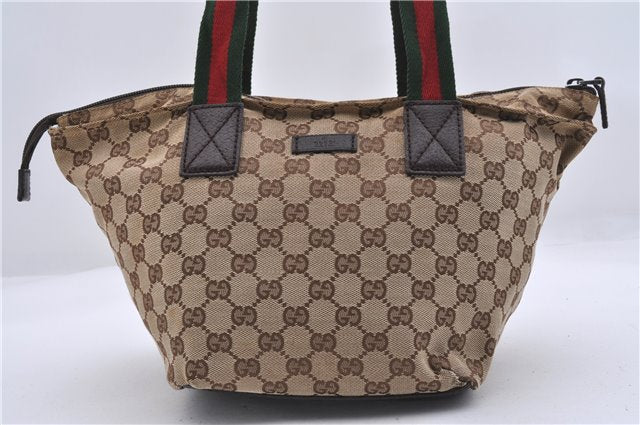 Authentic GUCCI Web Sherry Line Hand Bag GG Canvas Leather 131228 Brown 4311D