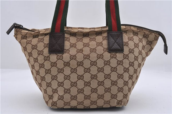 Authentic GUCCI Web Sherry Line Hand Bag GG Canvas Leather 131228 Brown 4311D