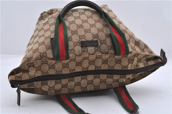 Authentic GUCCI Web Sherry Line Hand Bag GG Canvas Leather 131228 Brown 4311D