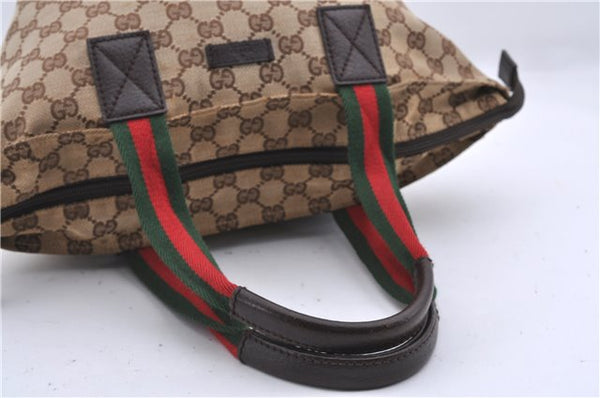 Authentic GUCCI Web Sherry Line Hand Bag GG Canvas Leather 131228 Brown 4311D