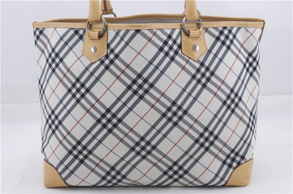 Authentic BURBERRY BLUE LABEL Check Shoulder Tote Bag Nylon Leather Ivory 4313D