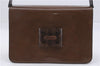 Authentic Ferragamo Wood Enamel Leather Shoulder Cross Body Bag Brown 4317D