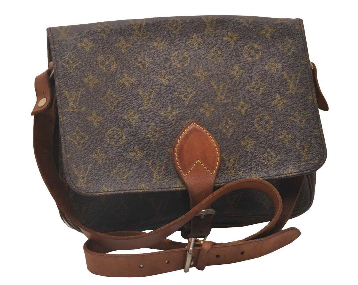 Authentic Louis Vuitton Monogram Cartouchiere GM Shoulder Bag Old Model 4318I