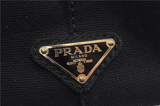 Authentic PRADA Canapa SS 2Way Shoulder Hand Bag Canvas Black 4324D