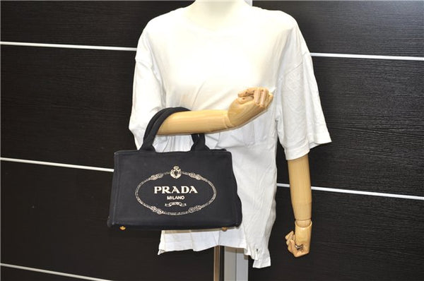 Authentic PRADA Canapa SS 2Way Shoulder Hand Bag Canvas Black 4324D