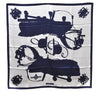 Authentic HERMES Carre 90 Scarf "HARNAIS DE COUR" Silk Navy White Box 4327D