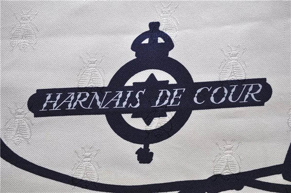 Authentic HERMES Carre 90 Scarf "HARNAIS DE COUR" Silk Navy White Box 4327D