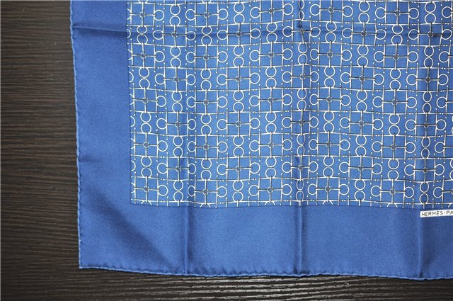 Auth HERMES Petit Carre 40 Scarf Handkerchief Silk Fittings Motif Blue 4328C