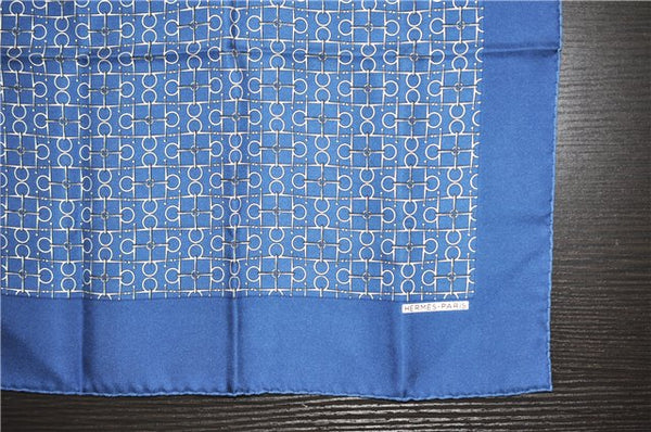 Auth HERMES Petit Carre 40 Scarf Handkerchief Silk Fittings Motif Blue 4328C