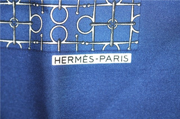 Auth HERMES Petit Carre 40 Scarf Handkerchief Silk Fittings Motif Blue 4328C