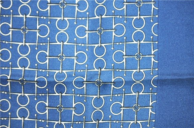 Auth HERMES Petit Carre 40 Scarf Handkerchief Silk Fittings Motif Blue 4328C