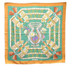 Authentic HERMES Carre 90 Scarf "aux champs" Silk Brown Green 4340D