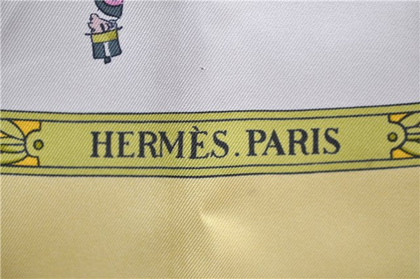 Authentic HERMES Carre 90 Scarf "LA PROMENADE DE LONGCHAMPS" Silk Yellow 4342D