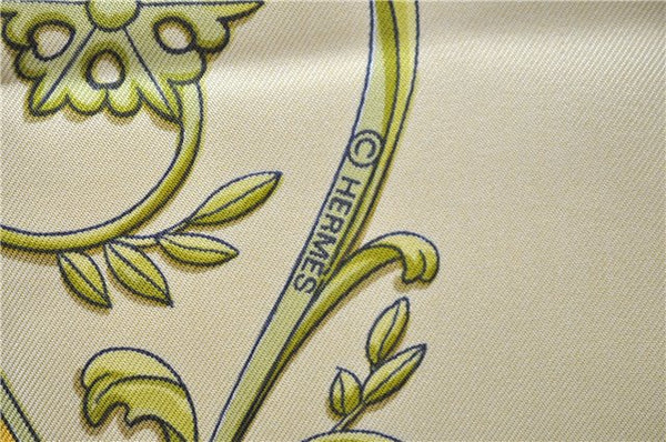 Authentic HERMES Carre 90 Scarf "LA PROMENADE DE LONGCHAMPS" Silk Yellow 4342D