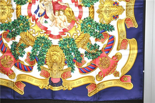 Authentic HERMES Carre 90 Scarf "EUROPE" Silk Blue 4343D