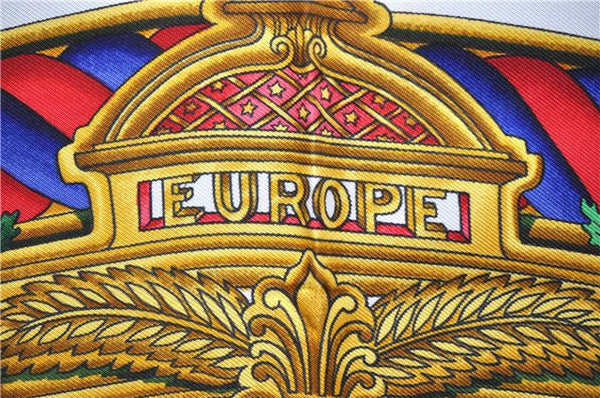 Authentic HERMES Carre 90 Scarf "EUROPE" Silk Blue 4343D