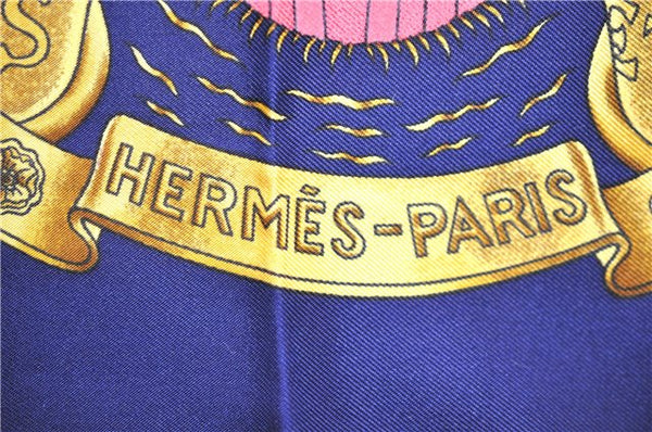 Authentic HERMES Carre 90 Scarf "EUROPE" Silk Blue 4343D