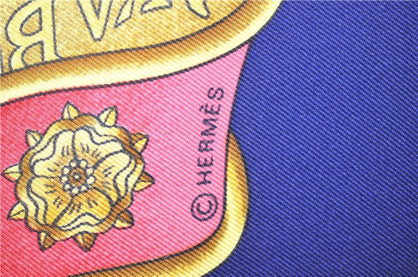 Authentic HERMES Carre 90 Scarf "EUROPE" Silk Blue 4343D