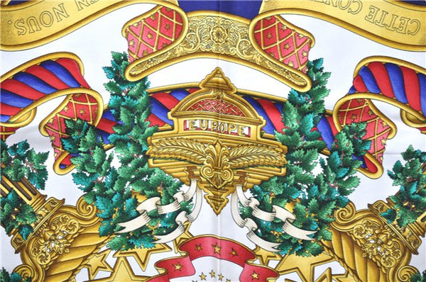 Authentic HERMES Carre 90 Scarf "EUROPE" Silk Blue 4343D