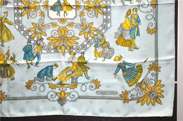 Authentic HERMES Carre 90 Scarf "Joies d'Hiver" Silk Light Blue 4344D