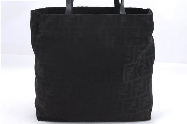 Authentic FENDI Zucca Vintage Shoulder Tote Bag Nylon Leather Black 4344E