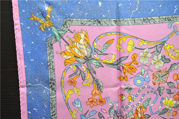 Auth HERMES Carre 90 Scarf "PIERRES d'ORIENT et d'OCCIDENT " Silk Pink Box 4345D