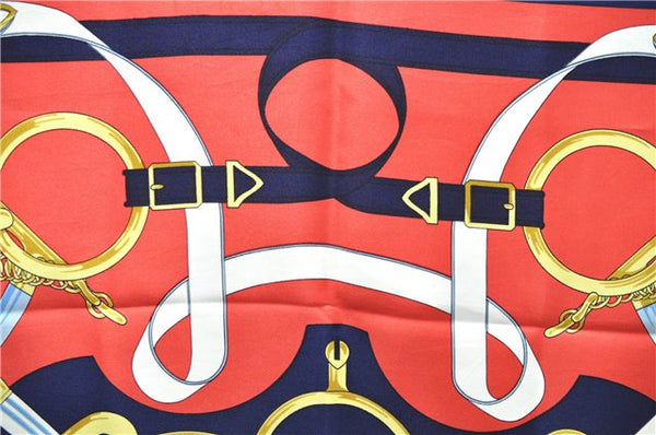 Authentic HERMES Carre 90 Scarf "Eperon d'Or" Silk Navy 4346D