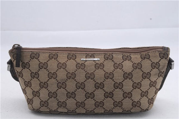 Auth GUCCI Web Sherry Line Hand Bag Pouch GG Canvas Leather 141809 Brown 4352D