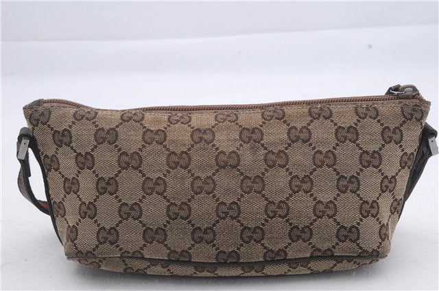 Auth GUCCI Web Sherry Line Hand Bag Pouch GG Canvas Leather 141809 Brown 4352D