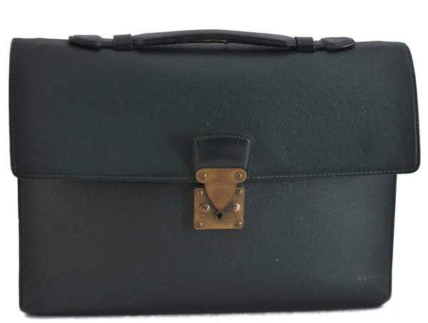 Authentic LOUIS VUITTON Taiga Serviette Kourad Brief Case Green M30074 LV 4354C