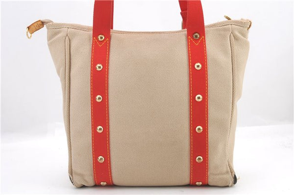Authentic LOUIS VUITTON Antigua Cabas MM Tote Bag Beige Red M40035 LV 4355C