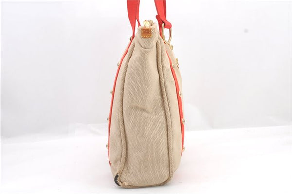 Authentic LOUIS VUITTON Antigua Cabas MM Tote Bag Beige Red M40035 LV 4355C