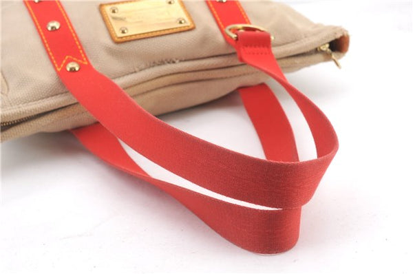 Authentic LOUIS VUITTON Antigua Cabas MM Tote Bag Beige Red M40035 LV 4355C