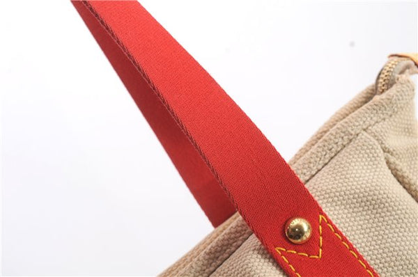 Authentic LOUIS VUITTON Antigua Cabas MM Tote Bag Beige Red M40035 LV 4355C