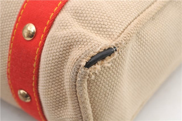 Authentic LOUIS VUITTON Antigua Cabas MM Tote Bag Beige Red M40035 LV 4355C