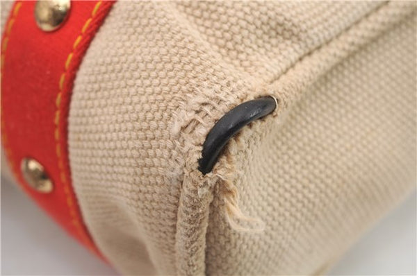 Authentic LOUIS VUITTON Antigua Cabas MM Tote Bag Beige Red M40035 LV 4355C