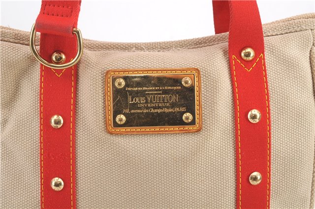 Authentic LOUIS VUITTON Antigua Cabas MM Tote Bag Beige Red M40035 LV 4355C