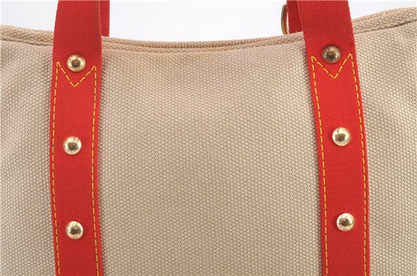 Authentic LOUIS VUITTON Antigua Cabas MM Tote Bag Beige Red M40035 LV 4355C