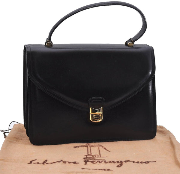 Authentic Ferragamo Leather Shoulder Hand Bag Black 4364D