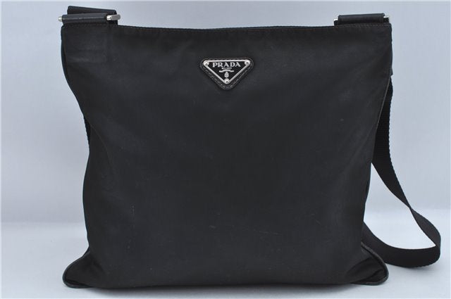Authentic PRADA Nylon Tessuto Leather Shoulder Cross Body Bag Purse Black 4376C
