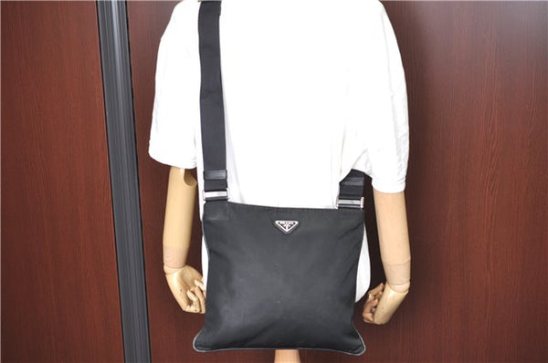 Authentic PRADA Nylon Tessuto Leather Shoulder Cross Body Bag Purse Black 4376C
