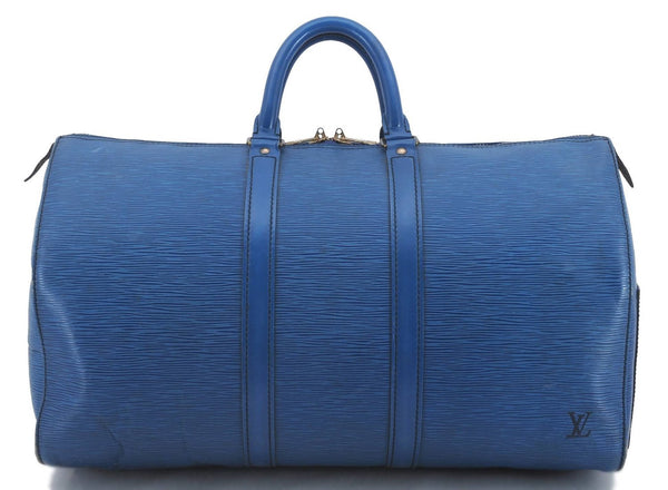 Authentic Louis Vuitton Epi Keepall 45 Boston Travel Bag Blue M42975 LV 4378D
