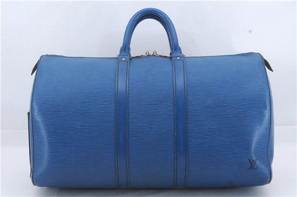 Authentic Louis Vuitton Epi Keepall 45 Boston Travel Bag Blue M42975 LV 4378D