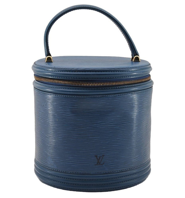 Authentic Louis Vuitton Epi Cannes Cosmetic Hand Bag Purse Blue M48035 LV 4380I