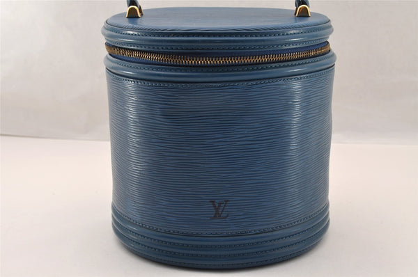 Authentic Louis Vuitton Epi Cannes Cosmetic Hand Bag Purse Blue M48035 LV 4380I