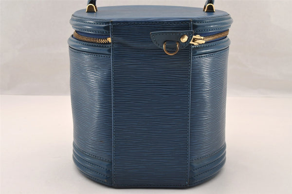 Authentic Louis Vuitton Epi Cannes Cosmetic Hand Bag Purse Blue M48035 LV 4380I