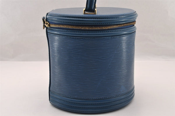 Authentic Louis Vuitton Epi Cannes Cosmetic Hand Bag Purse Blue M48035 LV 4380I